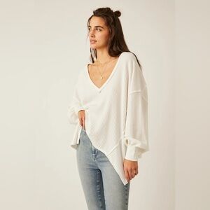 We The Free Pale Blue Waffle Knit V-Neck Sweater